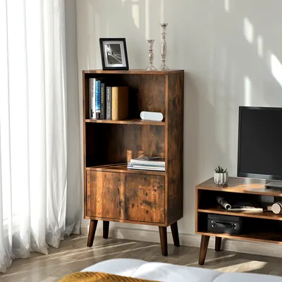 Produktbild von VASAGLE Retro Bücherregal mit 2 Ablagen und Türen aus Holz 120 x 60 x 30 cm Bücherschrank Holzoptik Vintage LBC09BX