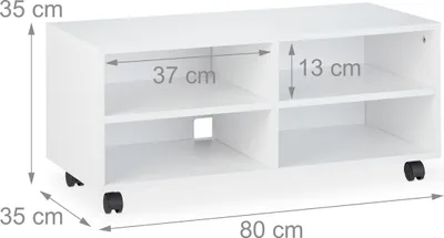 Immagine prodotto di Mobile TV Relaxdays a 4 ripiani, con rotelle, per CD, DVD e console, mobile audio per il soggiorno, HBT 35x80x35 cm, bianco