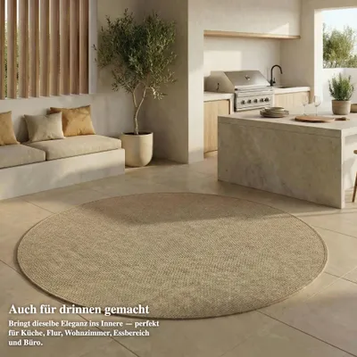 Immagine prodotto di Tappeto per interni ed esterni - Tappeto resistente alle intemperie per balcone, terrazza, giardino, soggiorno, cucina - Resistente ai raggi UV e all'acqua - Dimensioni 120 x 120 cm, Beige