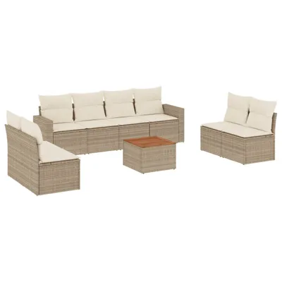 Produktbild von vidaXL 9-tlg. Garten-Sofagarnitur mit Kissen Beige Poly Rattan
