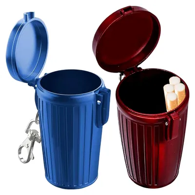 Produktbild von Mini Aschenbecher Schlüsselanhänger, Tragbarer Metallaschenbecher mit Deckel, Raucherzubehör für Outdoor, Camping und Auto