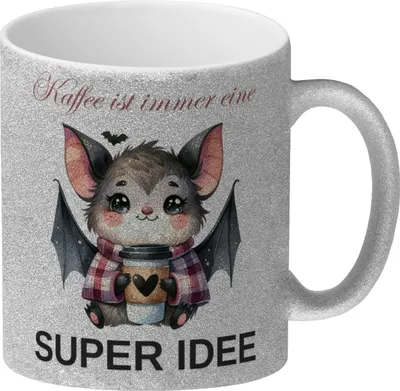 Produktbild von Fledermaus mit Glitzer-Kaffeebecher Glitzer-Kaffeebecher mit Spruch Kaffee ist