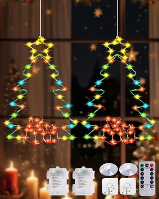 Weihnachtsbaum-Fensterlampen, 2 Stück, LED, 8 Modi, Timer, Fernbedienung