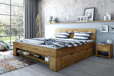Produktbild von Bett Futonbett Wildeiche massiv Holz geölt Schlafzimmer Sara 180 x 200 cm
