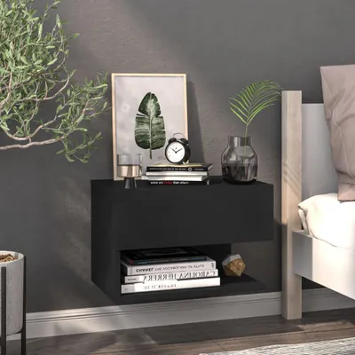Image de vidaXL Table de nuit murale noire en bois composite