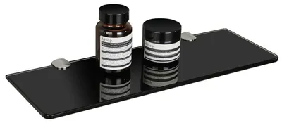 Productafbeelding van Glazen plank zwart, 38 cm. Badplank, doucheplank. Veiligheidsglas, 7 mm dik