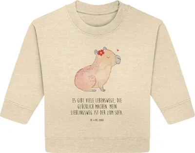 Produktbild von Mr. & Mrs. Panda Organic Baby Pullover Capybara Blume 12. - 18. Monat - Natural Raw - Geschenk, Lustige Sprüche, Bullover