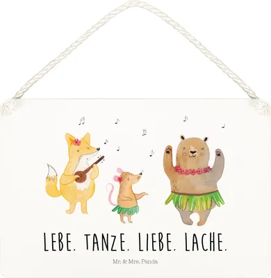 Produktbild von Mr. & Mrs. Panda Schild Waldtiere Aloha DIN A5 - Weiß - Geschenk, Wald, wandtafel, Wandbild Holz, wandhänger, Lachen, Hase, Lustige Sprüche, Igel, Türschild, Musik, Bär