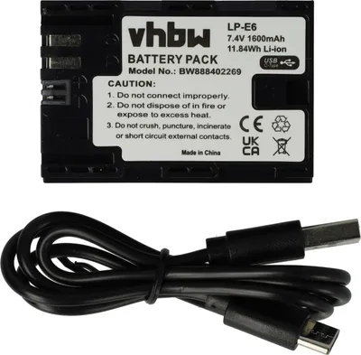 Produktbild von vhbw Akku kompatibel mit Canon XC10, XC15 Kamera (1600 mAh, 7,4 V, Li-Ion), USB-C Buchse