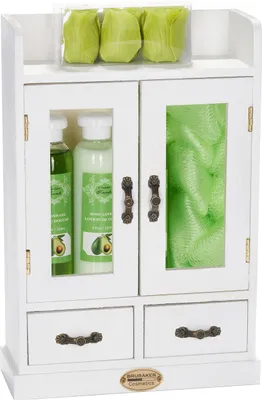 Produktbild von BRUBAKER Cosmetics - 10-teiliges Bade- und Pflege Set Geschenkset - Avocado - im Vintage Beauty-Schrank Weiß