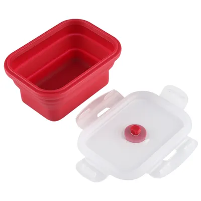 Obrázek produktu pro obdélníkový silikonový bento box 350 ml, skládací krabička na oběd, nádoba na jídlo do mikrovlnné trouby (červená)