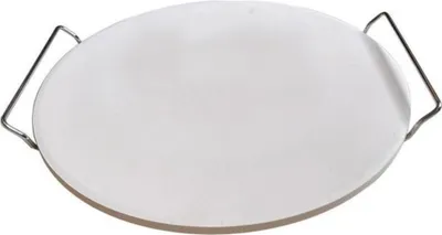 Produktbild von Hochwertiger Pizzastein Rund 33cm Durchmesser für Gasgrill und Backofen inkl. Halter