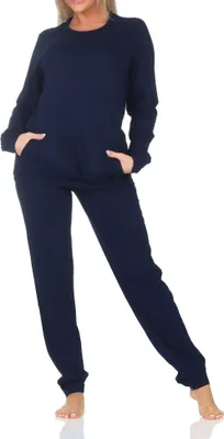 Obrázek produktu pro Normann dámské pyžamo s dlouhým rukávem a manžetami v puntíkovaném vzhledu - také v plus size velikosti ; navy , 40
