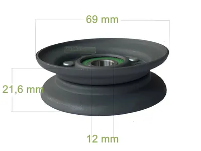A pulley with measurement annotations.