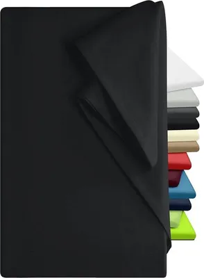 Image de Drap-housse Unyqoos® sans élastique – 100% coton, environ 180 x 275 cm, noir, tissu polyvalent pour la maison, 1 pièce