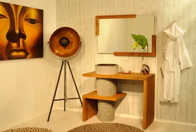 Produktbild von Refurbished Möbelretoure Badmöbel Set 2tlg Waschtisch Holz Natursteinbecken LOMBOK