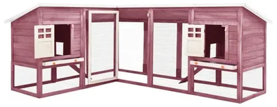 Immagine prodotto di Gabbia per conigli con 2 rampe, tetto inclinato, realizzata in legno massello, colore marrone chiaro/bianco