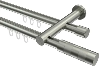 Produktbild von Interdeco Innenlaufstange / Gardinenstange mit Innenlauf Edelstahl-Optik, Typ Platon Mavell (Zylinder Bicolor), 20 mm Ø 2-läufig, 180 cm