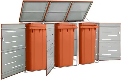 Obrázek produktu pro Kontejner na odpadkové koše pro 3 kontejnery, rozměry 207 x 77,5 x 115 cm, nerezová ocel, vodotěsná, venkovní úložný box