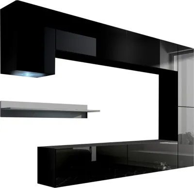 Produktbild von Furnitech Wohnwand Wohnzimmer - Wohnzimmer Möbel mit LED Weiß - Hängend Wohnwand Modern - Wohnzimmer Schrankwand mit Regale und TV Schrank (Future C6/HG/B1 1A)