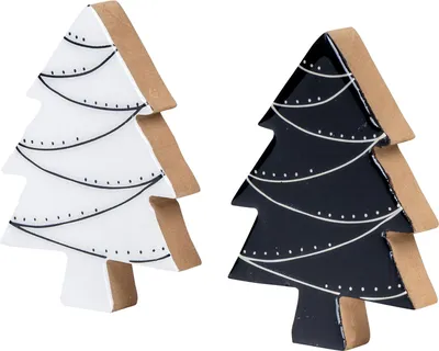 Produktbild von 2er Set Deko Aufsteller Tanne H14cm Schwarz Weiß Holz Weihnachten Tischdeko Deko