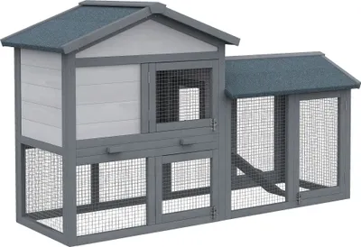Produktbild von PawHut Kleintierstall mit Freilauf Kleintierkäfig Meerschweinchenstall MeerschweinchenKäfige für draußen Kleintierhaus Tannenholz Grau 147 x 54 x 84 cm