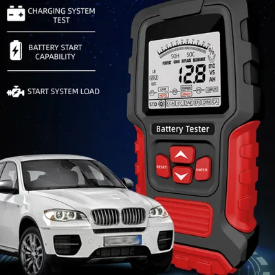 Obrázok produktu pre Tester batérií, prenosný, vysoká presnosť merania, 12 V/24 V tester batérií pre motocykle a automobily