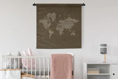 Produktbild von MuchoWow® Wandteppich Wandbehang Weltkarte - Zeitung - Braun 90x90 cm Tapisserie Dekoration Wandtuch - Wandaufhänger