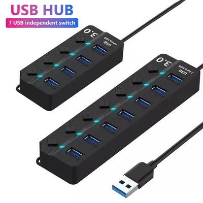 Produktbild von 2-teiliger Hochgeschwindigkeits-USB-2.0-Hub-Adapter mit mehreren Anschlüssen, USB-3.0-Hub-Erweiterung, USB-Splitter, mehrfacher Verlängerung und LED-L