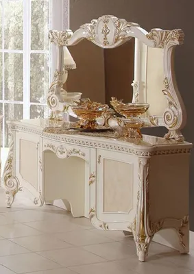 Produktbild von Casa Padrino Luxus Barock Schlafzimmer Set Beige / Weiß / Gold - 1 Barock Schminkkommode & 1 Barock Spiegel - Luxus Schlafzimmer Möbel im Barockstil - Barock Möbel - Edel & Prunkvoll