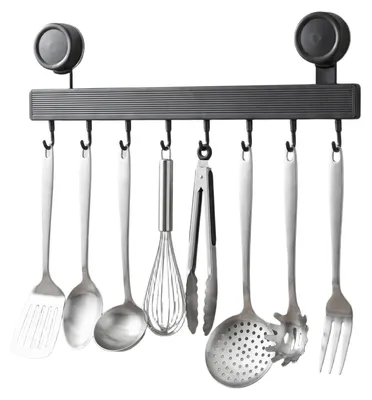 Hakenleiste 40 cm, Edelstahl, 8 Haken, ohne Bohren, Saugnapf