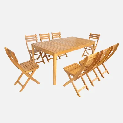 Produktbild von sweeek - Gartentisch aus Akazie mit abgerundeten Ecken, 8 Stühle - Natur