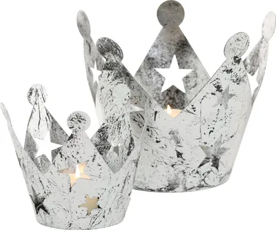 Produktbild von Teelichthalter Crown Krone silber 2 sortiert Metall Ø.16/23 cm 2er Set