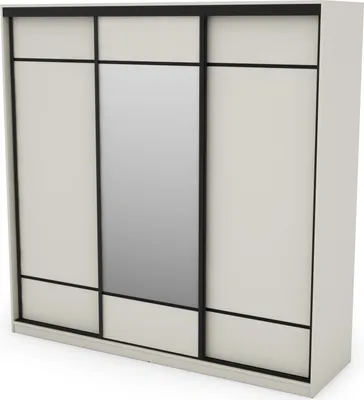 Zdjęcie produktu dla Meblast | Szafa 3D/220; Kość słoniowa z lustrem (czarne okucia) - Okucia Premium | Jasny design, lustro