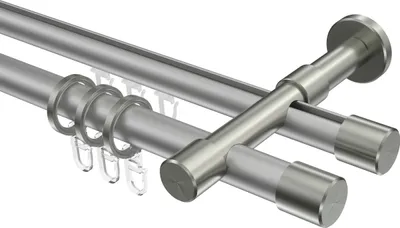 Produktbild von Interdeco Rundrohr-Innenlaufstange / Gardinenstange (Kombination) Silbergrau / Edelstahl-Optik, Typ Prestige Santo (Kappe), 20 mm Ø 2-läufig, 400 cm