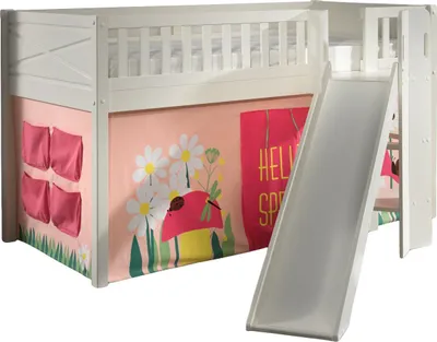 Produktbild von Kinderbett mit Rutsche Karyl Massivholz Weiß Textilset Spring 1