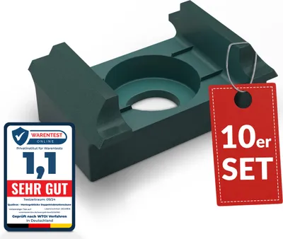 Produktbild von Qualinos Zaunhalter flache Auflage für Zaunpfosten Grün 6005 (10 Stück) – Stabmattenzaun Zubehör zur Doppelstabmattenzaun Befestigung