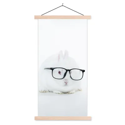 Produktbild von MuchoWow® Textilposter Kaninchen - Brille - Hipster 40x80 cm mit holzfarbenen Rahmen - Wohnzimmer