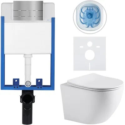 Immagine prodotto di Set completo per WC sospeso Lite/Cesso - bianco opaco - pulsante per WC Line, acciaio inossidabile - da incasso - 49x36 cm