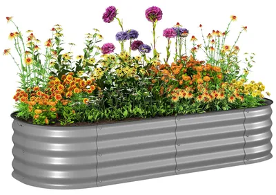Produktbild von SUGIFT Kräuterbeet Metallbeet ohne Boden, Hochbeet aus verzinktem Stahl, Silber  |  Gummikantenschutz  |  0,6 mm Stahl  |  150 x 62 x 30 cm