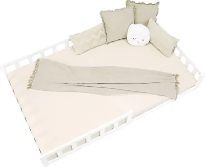 Image de Lit D'Enfant 120x200 cm Lit Montessori avec Barriere en Bois Blanc Lit au Sol Bebe Lit Bas Lit Simple