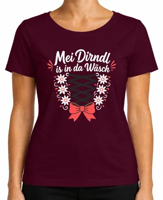 Obrázek produktu pro Mei Dirndl, tričko s motivem Oktoberfestu, tradiční německý oděv, kožená sukně, dámské tričko, barva: vínová, velikost: M