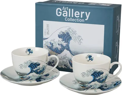 Zdjęcie produktu dla DUO | Cup - Porcelanowa filiżanka - 2 x 270 ml - Zestaw 2 filiżanek i spodków - Hokusai The Great Wave