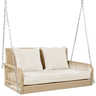 Produktbild von Rattan-Hängestuhl - Schaukelstuhl - Gartenstuhl - Balkonstuhl - Wetterbeständig - Bequeme Sitzfläche