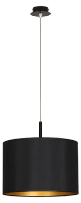 Produktbild von Hängelampe Stoff Metall E27 B: 46 cm H: max. 130 cm in Schwarz Gold rund Modern Hängeleuchte