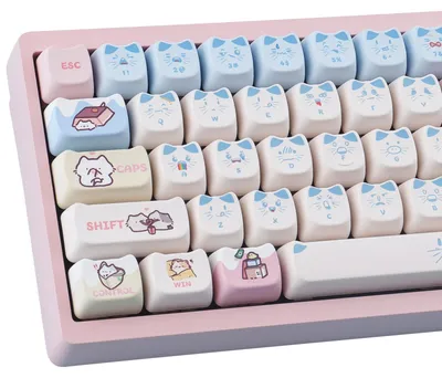 Immagine prodotto di Tasti per tastiera meccanica in PBT, 142 pezzi, rosa e blu, con motivo "gatto"