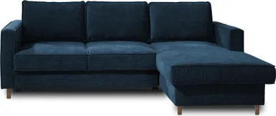 Produktbild von Lisa Design JAKE, Ecksofa mit Schlaffunktion, mit Bettkasten, 4-Sitzer, aus Velours, rechts , Schieferblau