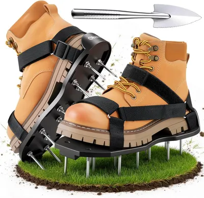Productafbeelding van Gazonbeluchter schoenen met roestvrijstalen schep, gratis installatie beluchtschoen met haak & lus riemen