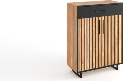 Produktbild von Schuhkommode >Eddie< in Eiche / schwarz, Eiche teilmassiv - 82x100x40cm (BxHxT)