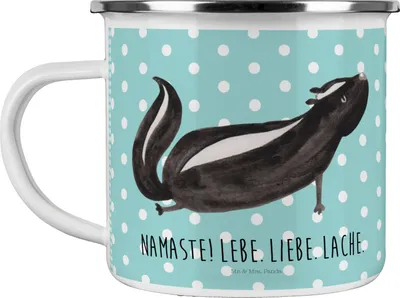 Produktbild von Mr. & Mrs. Panda emaillebecher Stinktier Yoga - Türkis Pastell - Geschenk, Teetasse, Skunk, Liebe, Emaille Tasse, Teebecher, Kaffeepott, Lebe, Pott, Becher, Raubtier